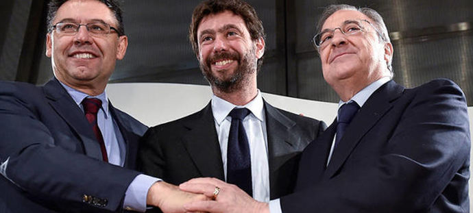 Florentino Pérez, Andrea Agnelli y el ex presidente del Barça, Bertomeu, iniciaron las conversaciones para hacer la SuperLiga.