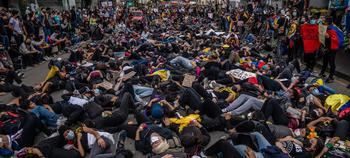 Manifestantes contra Iván Duque en Bogotá.