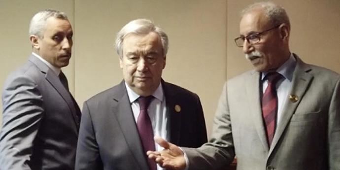 El presidente de la República Saharahui, Brahim Gali, con el secretario general de la ONU, Antonio Guterres.