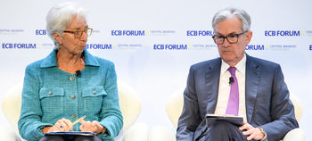 Christine Lagarde (BCE) y Jerome Powell (Reserva Federal  USA) en Sintra. 