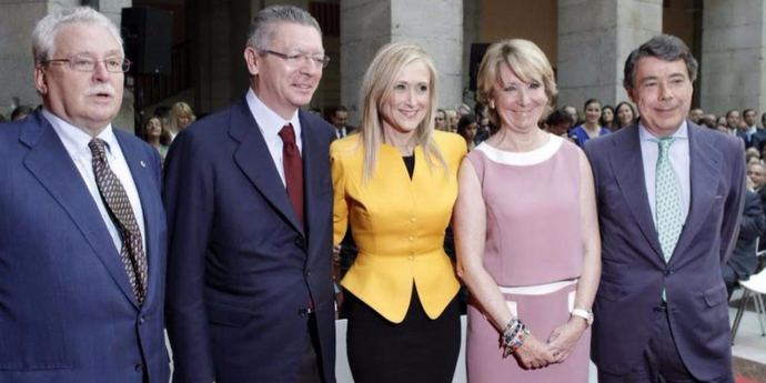 Joaquín Leguina, Ruiz Gallardón, Cifuentes, Esperanza Aguirre e Ignacio González, presidentes de la Comunidad de Madrid.