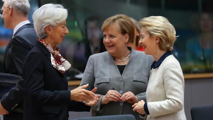 Christine Lagarde, Angela Merkel y Ursula von der Leyen.