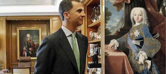 Tras convertirse en Rey en el año 2014, Felipe VI cambió el cuadro que presidía el despacho de su padre, el de Felipe de Borbón Parma (a la derecha) por el de Carlos III.